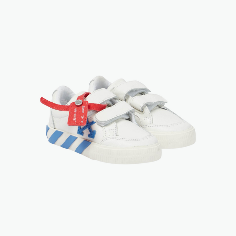 Off-White Canvas Vulcanized Royal Blue and White Sneakers