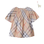 Burberry Kids Check Cotton Top Smocked Blouse Neutrals 12y | Babybrandedshop
