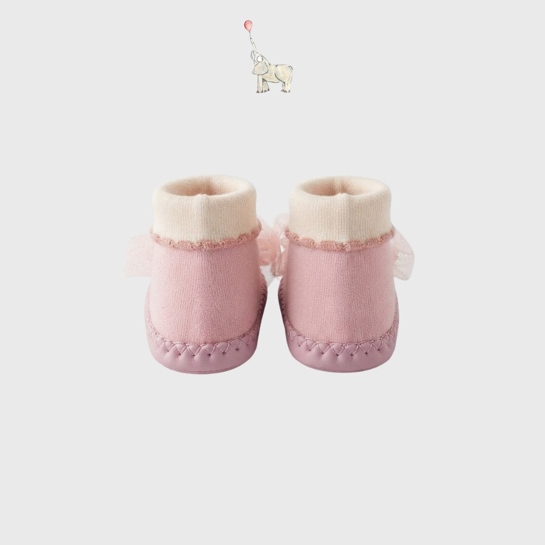 Mammyeve Baby Shoes 7 | Pink Flower Sock Booties | PreWalker | One Size