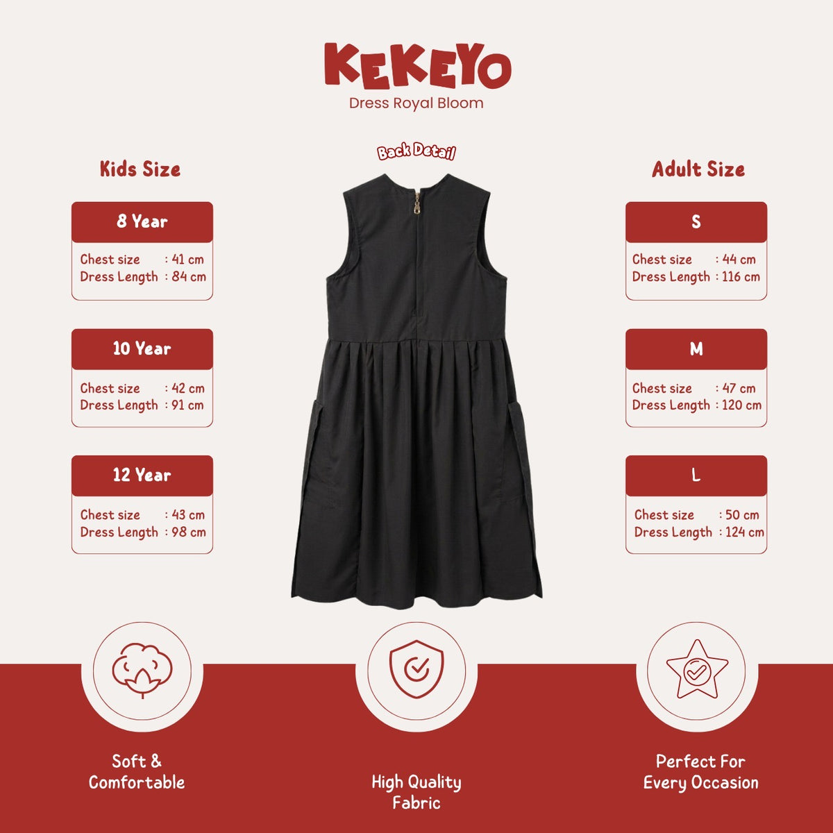 Kekeyo Dress Royal Bloom Black | 8Y 10Y 12Y S M L