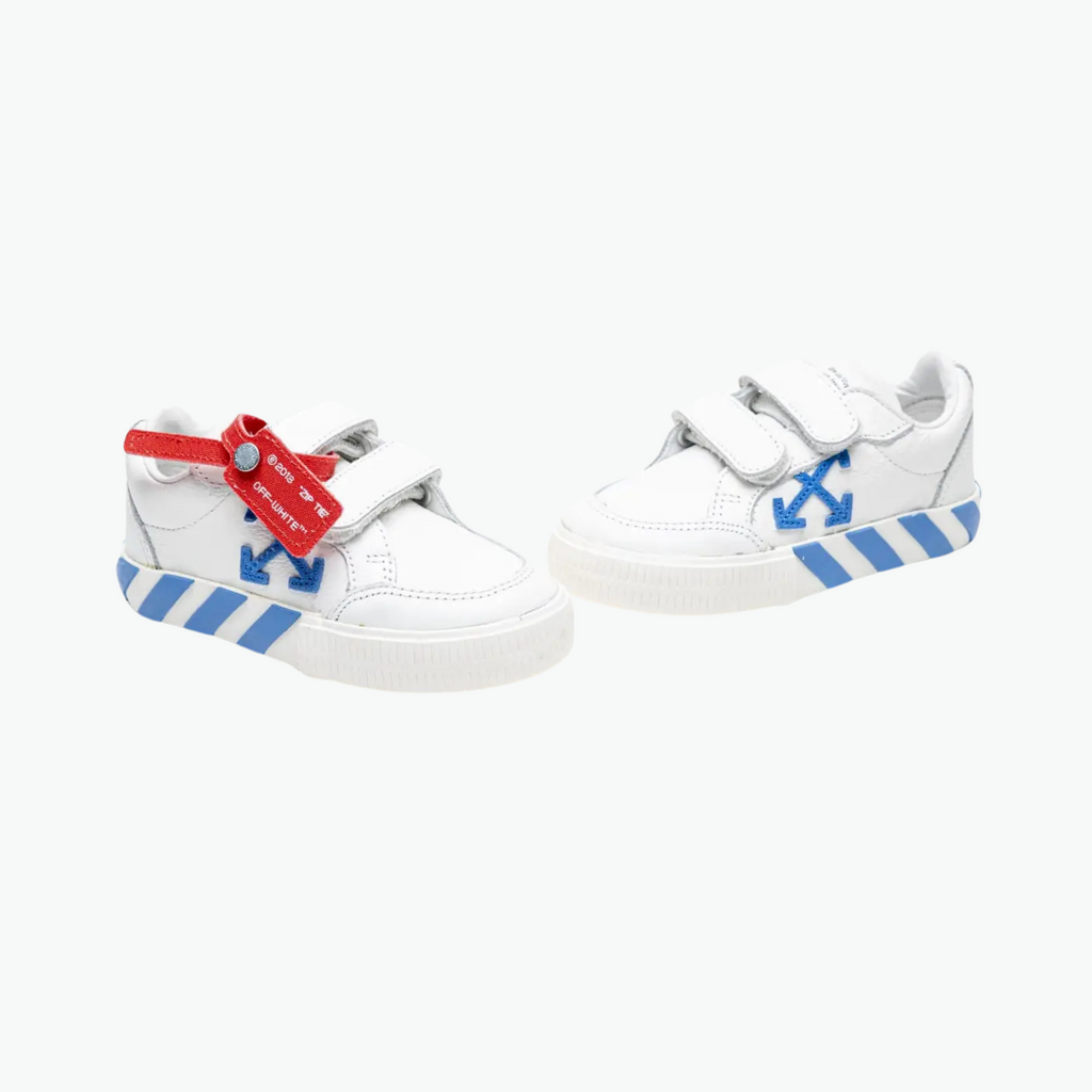 Off-White Canvas Vulcanized Royal Blue and White Sneakers