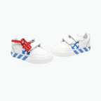 Off-White Canvas Vulcanized Royal Blue and White Sneakers