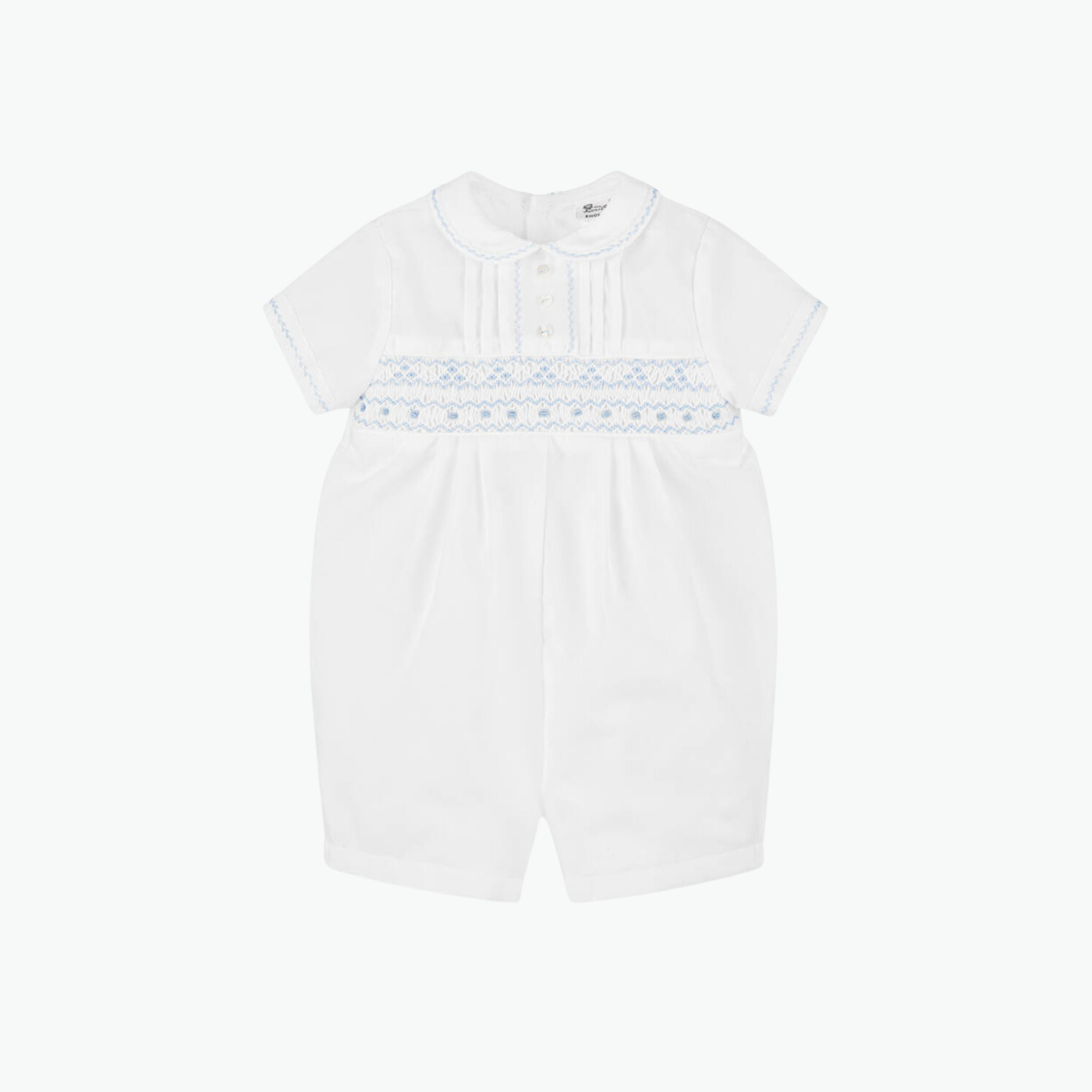 Sarah Louise White Blue Smocked Shortie Romper