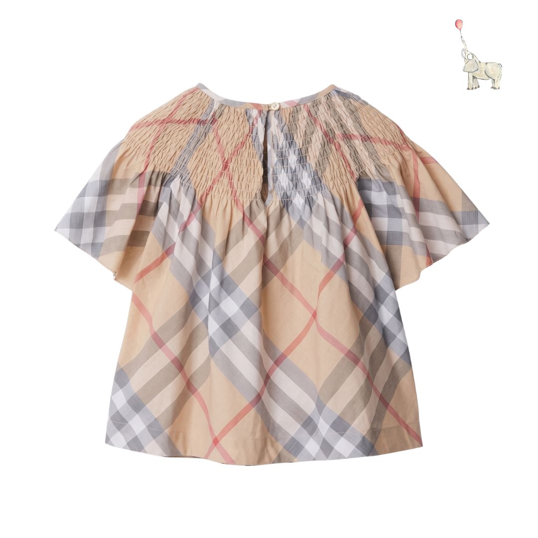 Burberry Kids Check Cotton Top Smocked Blouse Neutrals 12y | Babybrandedshop
