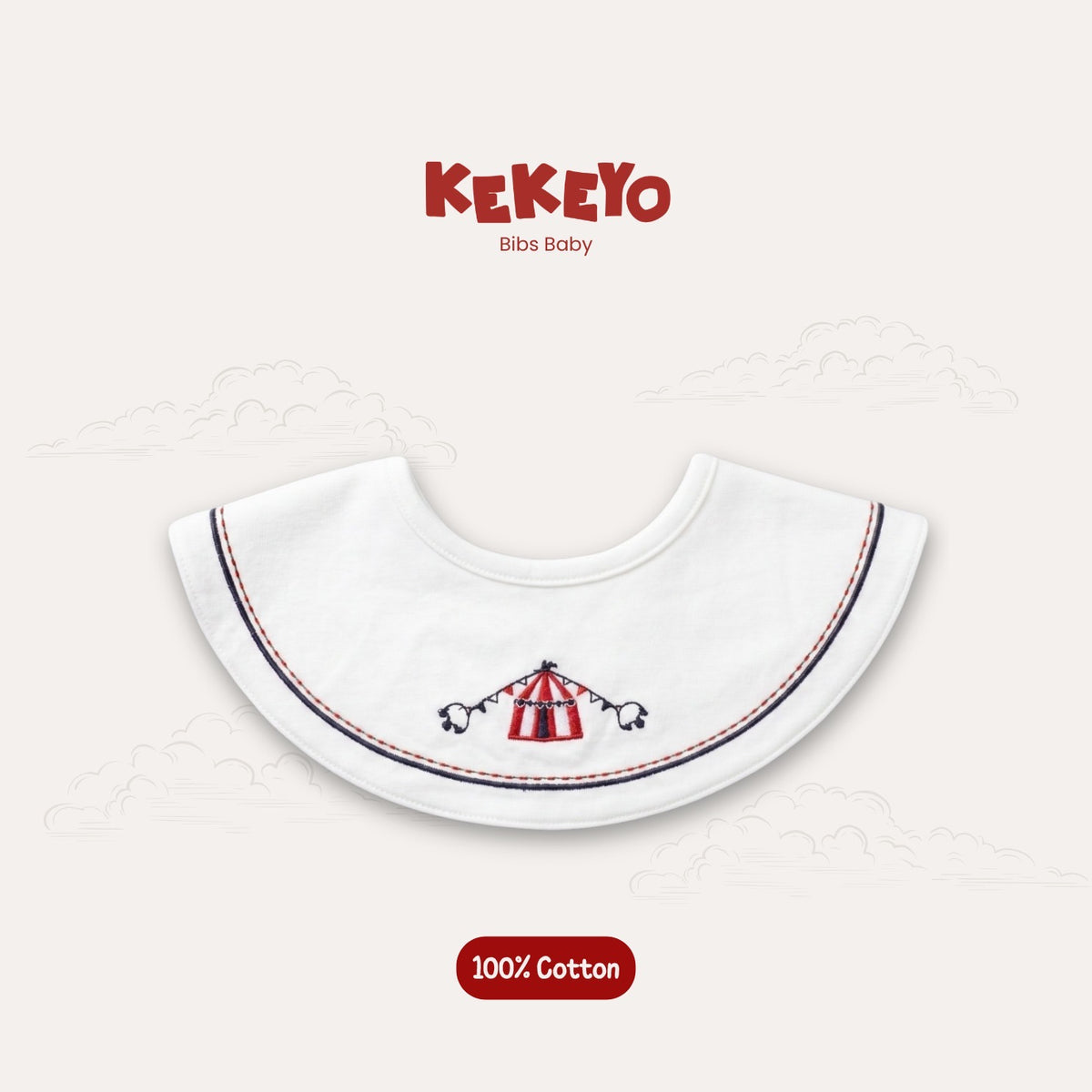 Kekeyo Baby Bibs - White Red-Blue Trim Circus Tent Motif