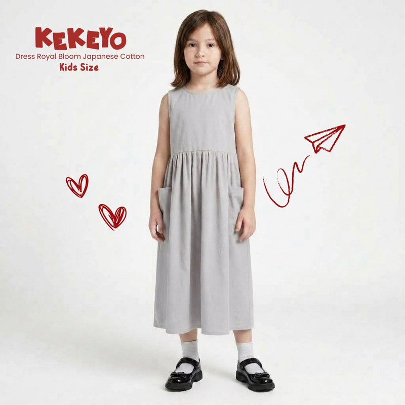 Kekeyo Dress Royal Bloom Japan Cotton Grey | 8Y 10Y 12Y S M L