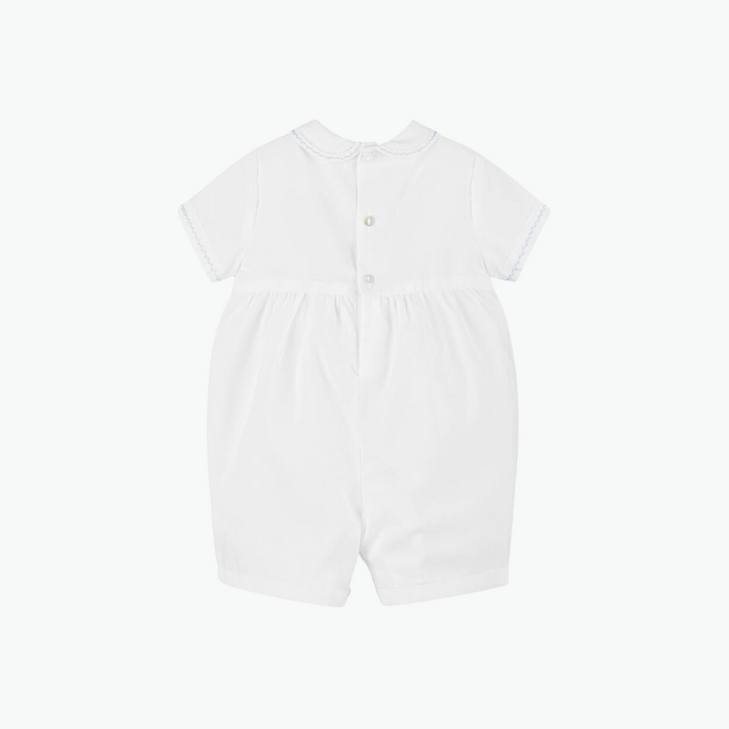 Sarah Louise White Blue Smocked Shortie Romper