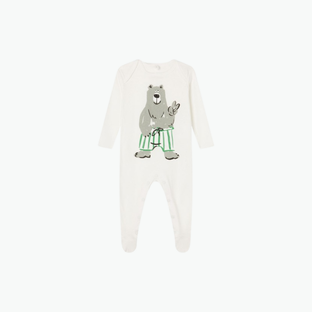 Stella McCartney Kids Bear Print Cotton Romper Bibs Pajamas
