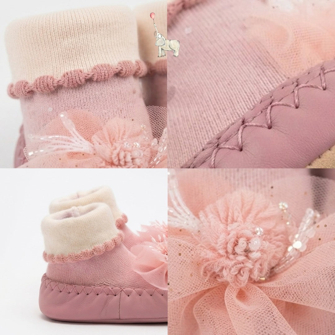 Mammyeve Baby Shoes 7 | Pink Flower Sock Booties | PreWalker | One Size