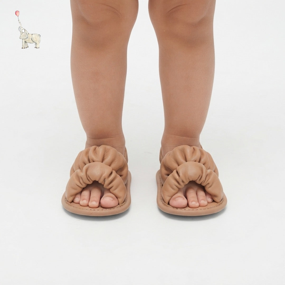 Mammyeve Ruched Double Strap Sandals | Soft Brown