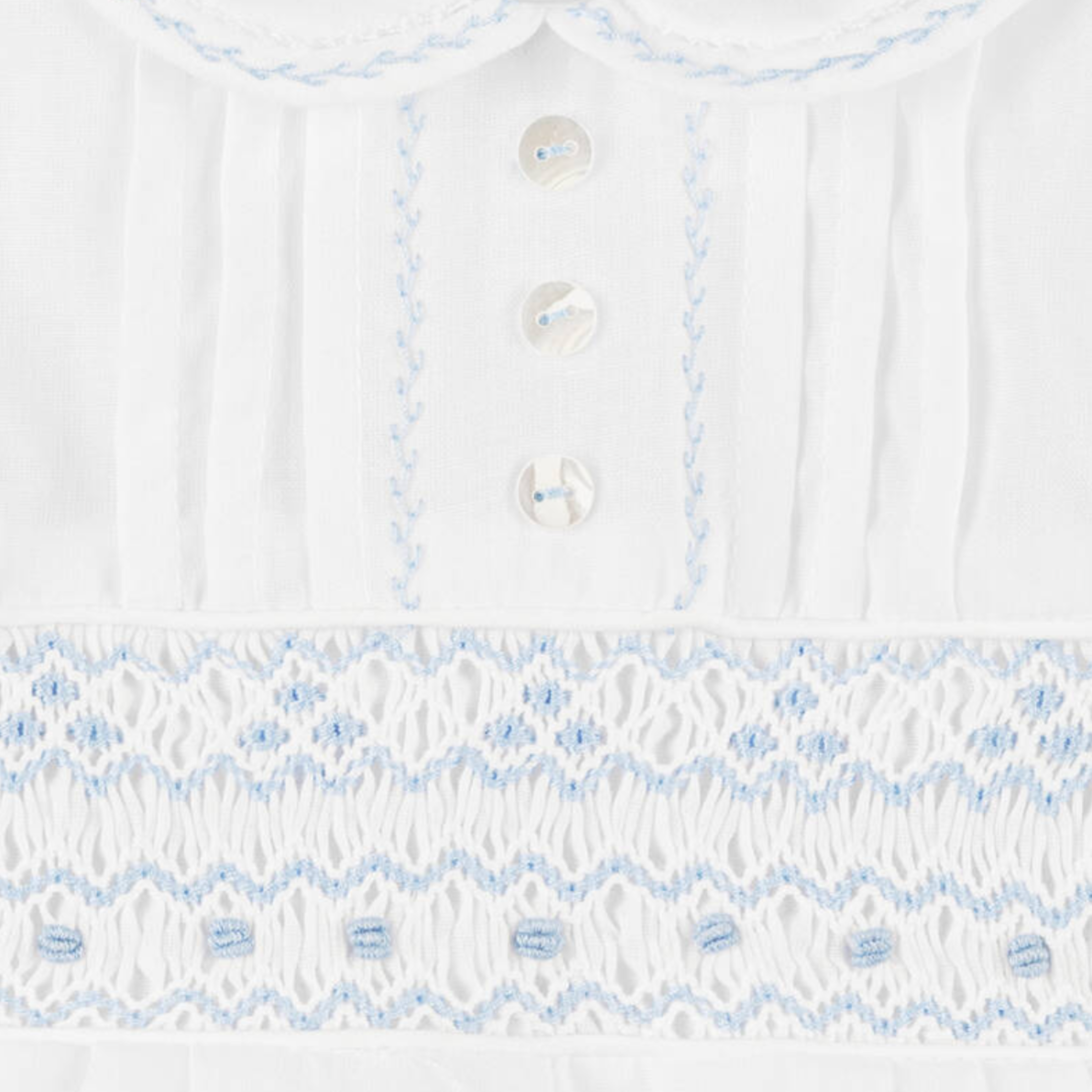 Sarah Louise White Blue Smocked Shortie Romper