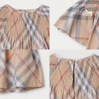 Burberry Kids Check Cotton Top Smocked Blouse Neutrals 12y | Babybrandedshop