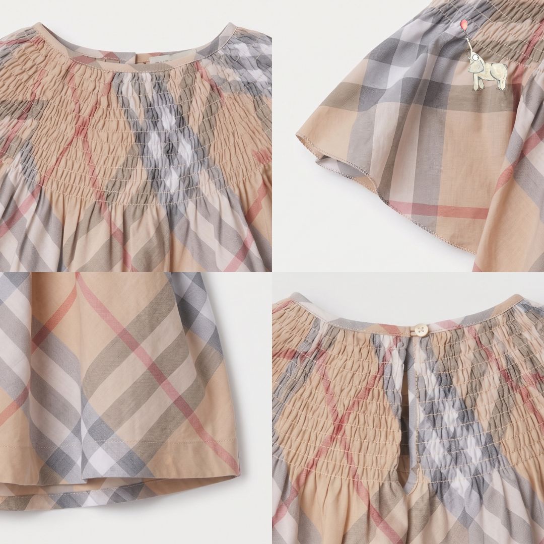 Burberry Kids Check Cotton Top Smocked Blouse Neutrals 12y | Babybrandedshop