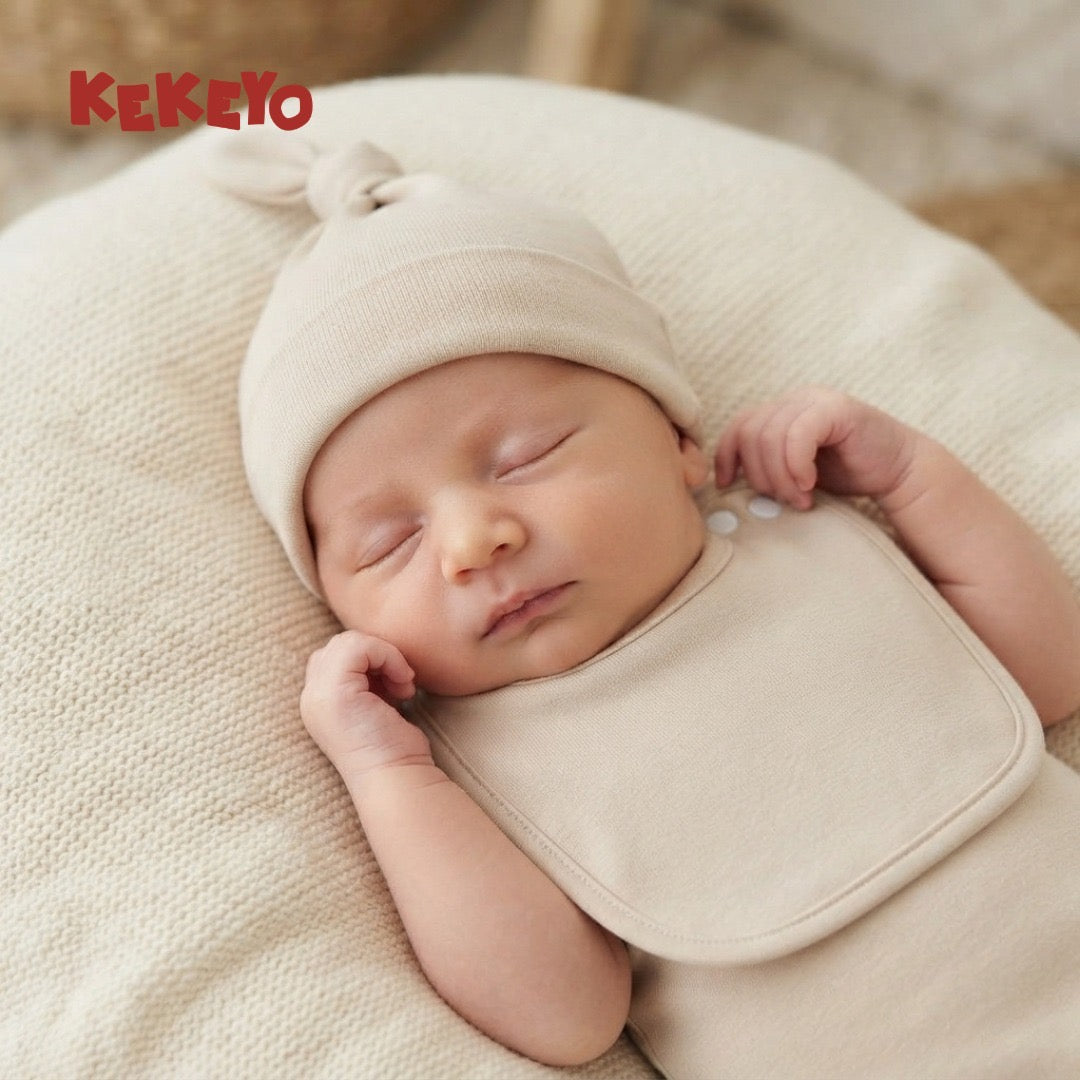 Kekeyo 2-in-1 Baby Set (Hat & Bibs) 0-3M Newborn | Cream Series