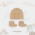 Boss Embroidered Beanie and Pre-Walker Set | Brown