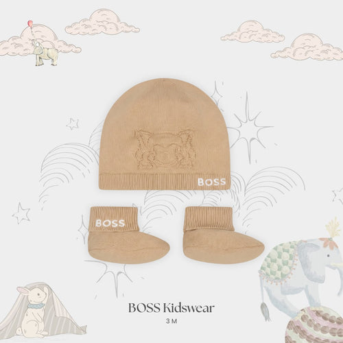 Boss Embroidered Beanie and Pre-Walker Set | Brown