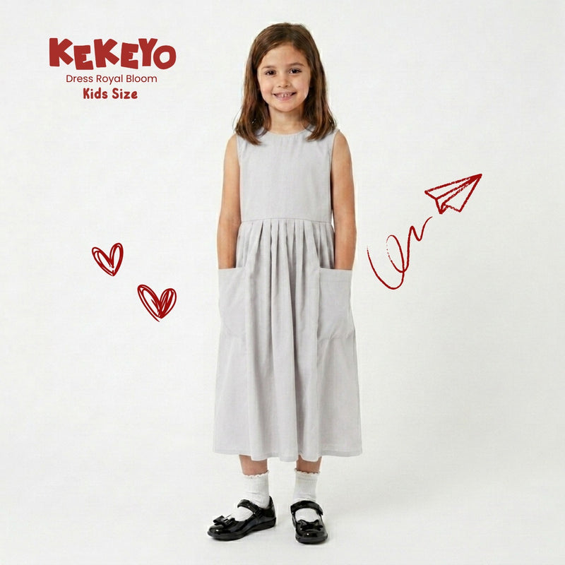 Kekeyo Dress Royal Bloom Grey | 8Y 10Y 12Y S M L