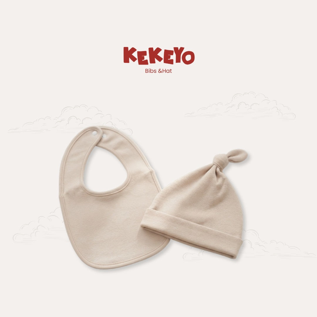 Kekeyo 2-in-1 Baby Set (Hat & Bibs) 0-3M Newborn | Cream Series