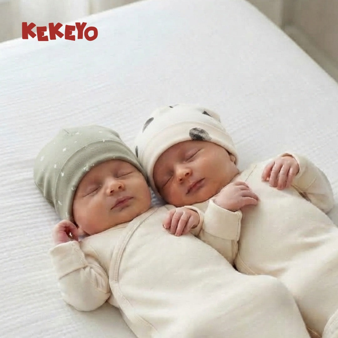 Mother Choice Baby Cotton Cap Beanies - Pack of 2 | Green Off-White Series
