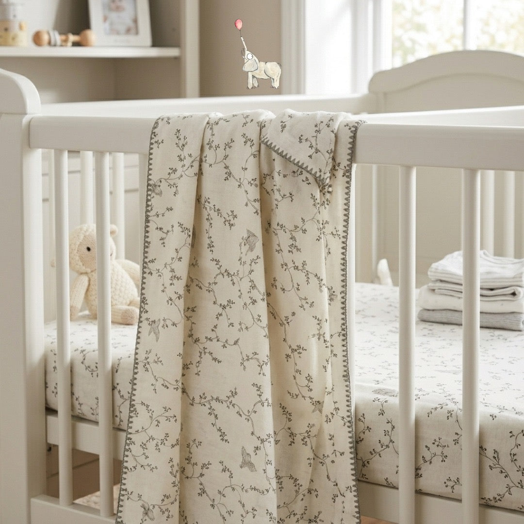 KEKEYO Blanket Cream and Grey Cotton