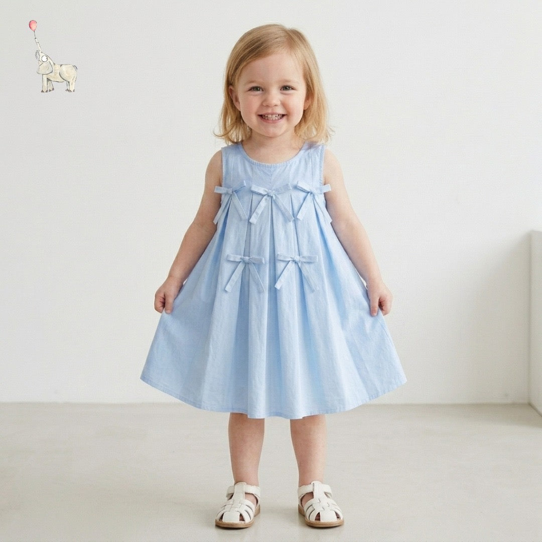 Kekeyo Dress Bow Cotton Blue | 4-5Y 9-10Y