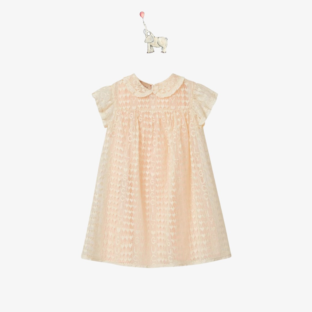 Gucci Logo Lace Dress in Cotton | 3Y
