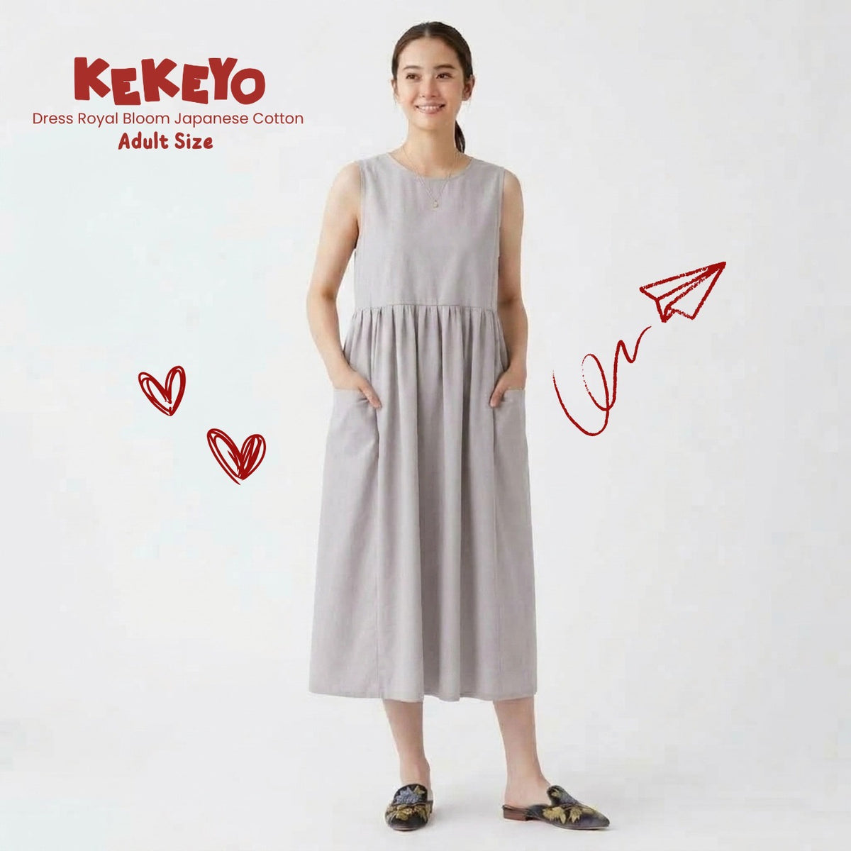 Kekeyo Dress Royal Bloom Japan Cotton Grey | 8Y 10Y 12Y S M L