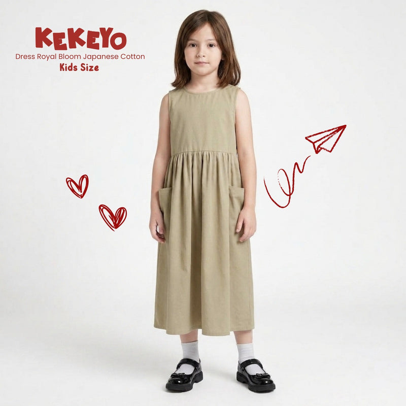 Kekeyo Dress Royal Bloom Japan Cotton Beige | 8Y 10Y 12Y S M L