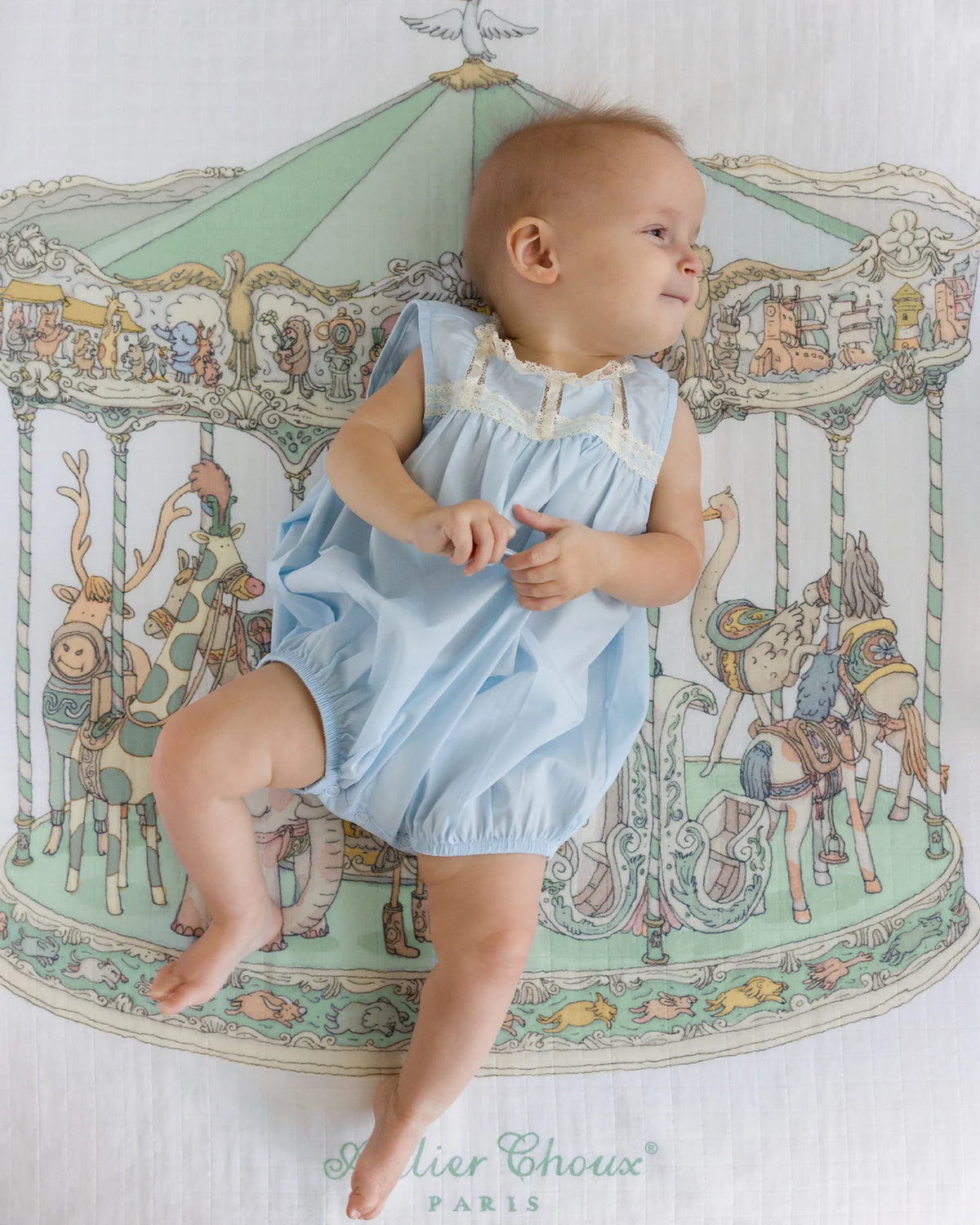 Atelier Choux Carré Swaddle - Carousel Green 100x100cm | Babybrandedshop