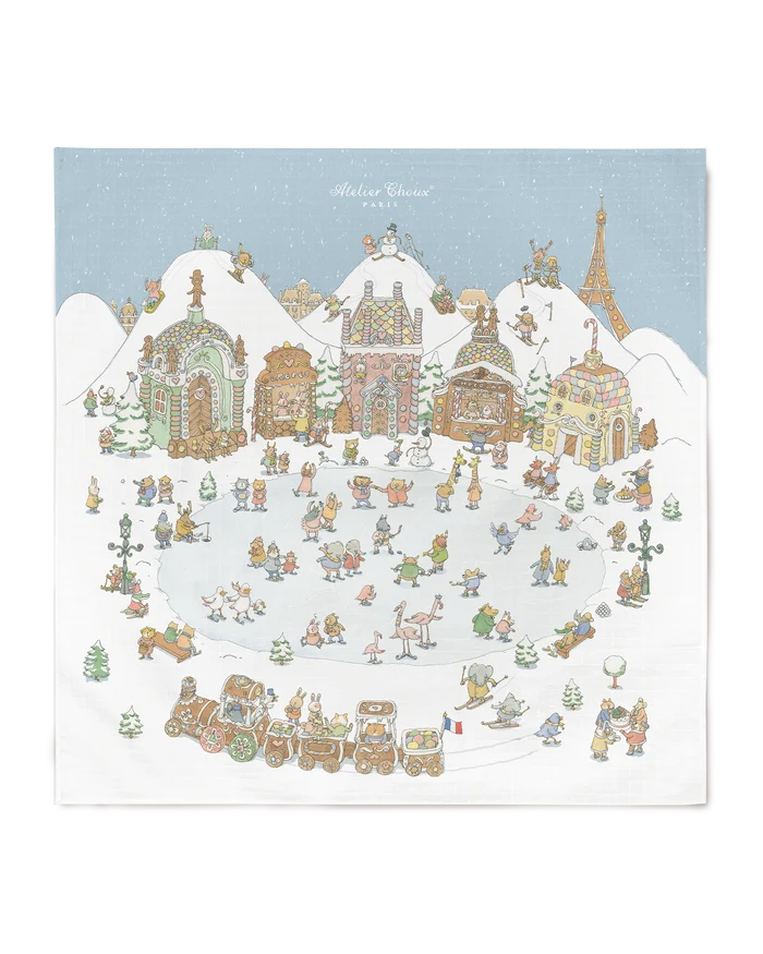 Atelier Choux Carré Swaddle - Winter Wonderland Blue 100x100cm | Babybrandedshop