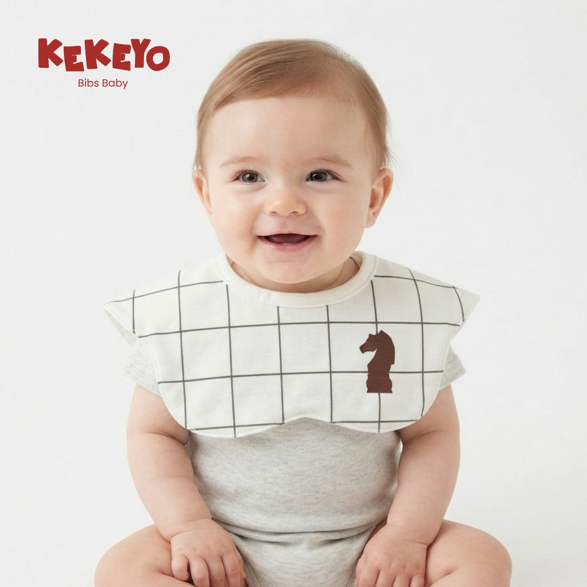 Kekeyo Baby Bibs - Black Grid Brown Chess Knight Motif