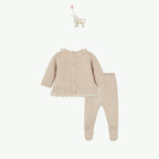 Paz Rodriguez Knitted 2 Piece Babygrow Set with lace trimmed knitted bonnet