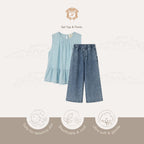 Kekeyo Denim Jiercy Set Top Pants | Ruffle Top & Denim Pants Set | 8Y