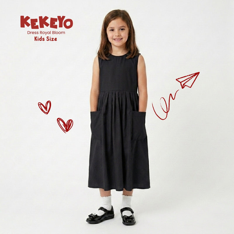 Kekeyo Dress Royal Bloom Black | 8Y 10Y 12Y S M L