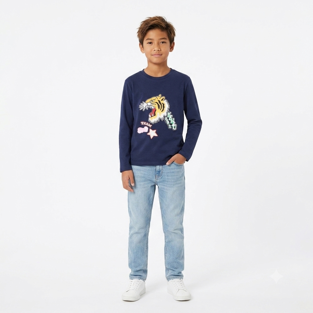 Kenzo Tiger Team Logo Longsleeve in Navy