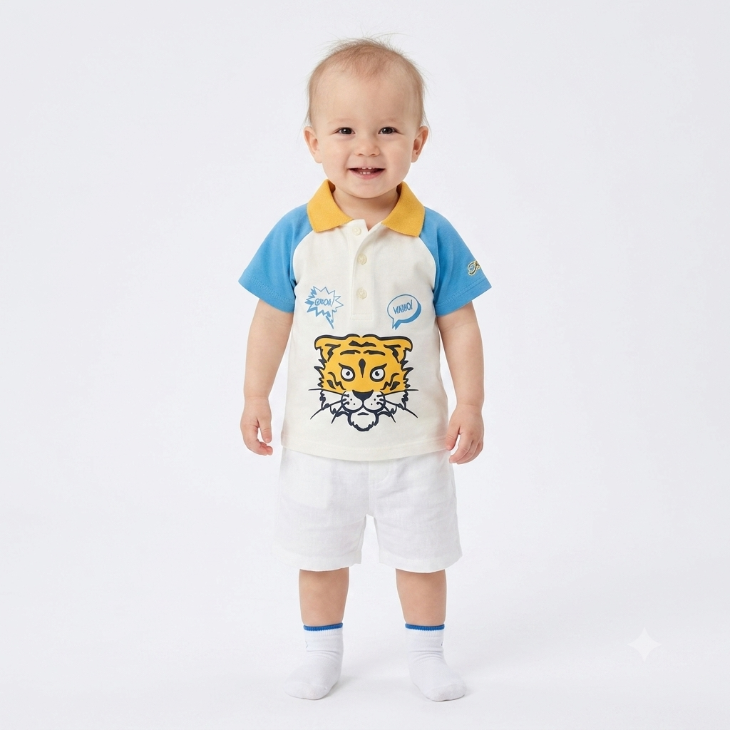 Kenzo Tiger Wahoo Logo Polo Shirt in Blue and White