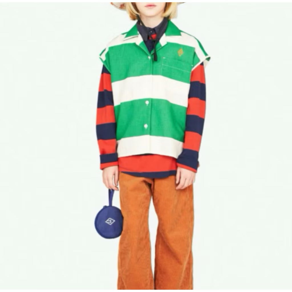The Animals Observatory Kids  Striped Sleeveless Button-Up Shirt